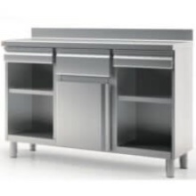 Retrobanchi con cassetti e ripiani in acciaio inox Retrobanchi con cassetti e ripiani in acciaio inox
